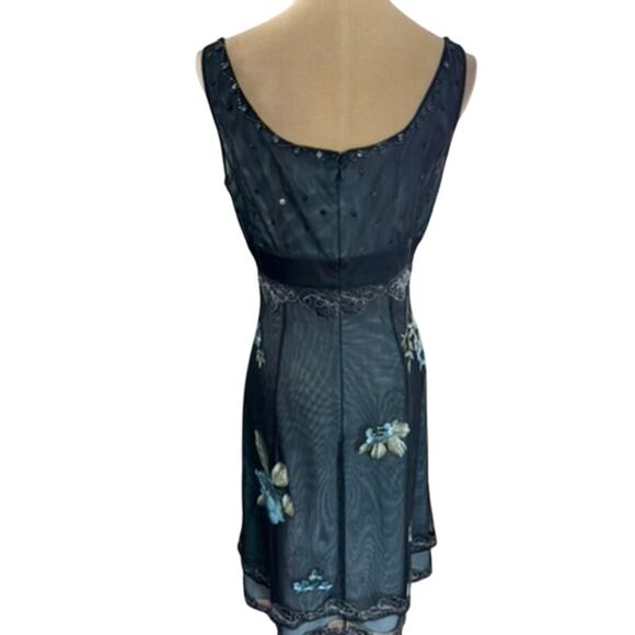"ADRIANNA PAPELL" VTG Y2K Babydoll Floral Embroidered Dress SZ 6 Dark Fairy Sexy - Picture 5 of 16